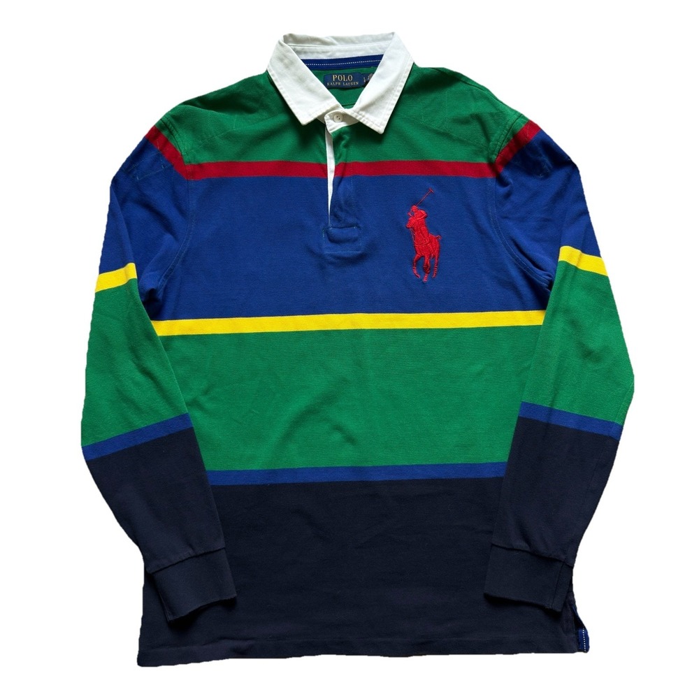 Polo Ralph Lauren Long Sleeve Rugby Shirt Mens L Big Pony Striped Colorblock